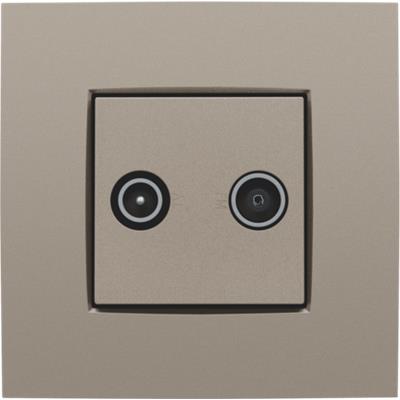 Niko afdækning til TV/FM udtag i elegant bronze finish, viser tydeligt TV og FM symboler på udtagets centrum.