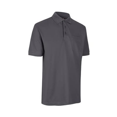ID Identity Pro Wear poloshirt i sølvgrå, str. 2XL, med kort ærme og brystlomme på hvid baggrund.