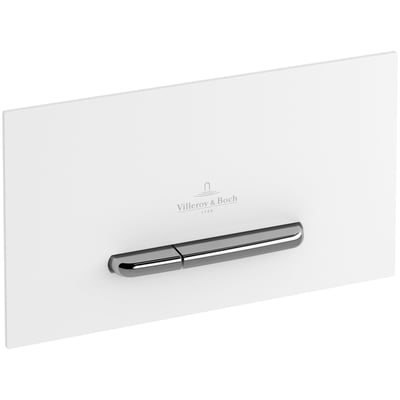 Villeroy & Boch 9221 Viconnect E300 vægtryk med hvid betjeningsplade og todelt kromknap til dobbeltskyl.