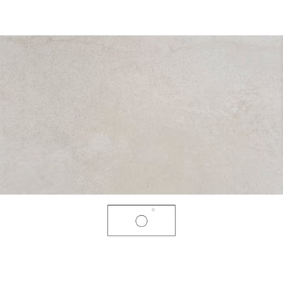 Svedbergs Jura bordplade i beige, 101 x 46 cm, vist ovenfra med mønstret overflade og en skitse af vask- og armaturhul.