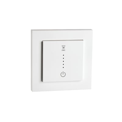 SG Armaturen timer i hvid med et timeglas ikon og fem lyspunkter, designet til 13A brug.