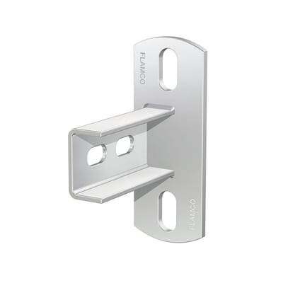 Flamco RZ-H galvaniseret skinneflange, 90/130x50 mm, med to monteringshuller og et U-formet beslag, perfekt til R0-4 skinner.