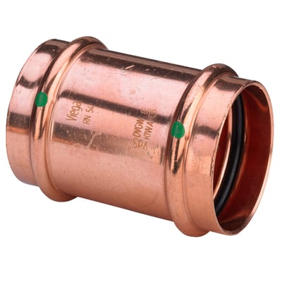 Viega Profipress skydemuffe i kobber med 12 mm diameter, har SC-Contur og EPDM pakninger.