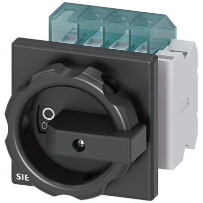 Siemens SENTRON 3LD2 hovedafbryder med sort drejegreb og frontplade, 3-polet og beregnet til 16 A.