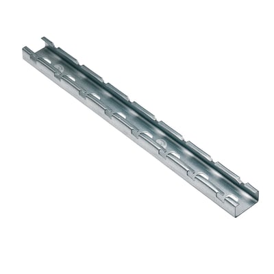 Schneider Electric bæring til loftophæng af galvaniseret stål med huller til gevindstænger og spor til gitterbakker.