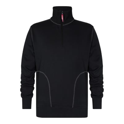 Engel 8014-136 sort trøje i størrelse 2XL med lynlås og høj krave, vist forfra på hvid baggrund.