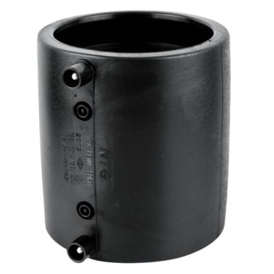 S Black el-svejsemuffe med en diameter på 200 mm og PN10 klassificering, fremstillet af plast.