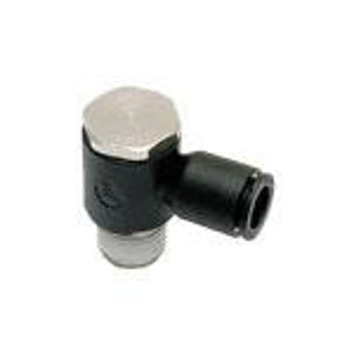 Parker enkelt banjo fitting med 8 mm slangediameter og R1/4 BSPT gevind, fremstillet af teknisk polymer.