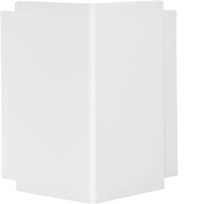 Hager udvendigt hjørne i perlehvid kunststof til installationskanal type FB 60230/LF 60230, vist isoleret på hvid baggrund.