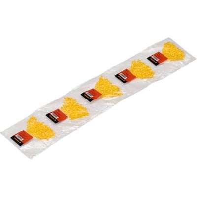 Weidmüller CLI C 2-6 ledningsmærker i gul, leveret i en lang, gennemsigtig plastikpose med flere sektioner af mærker.