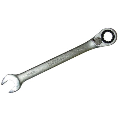 Ironside ringskraldenøgle på 19 mm med åbent kæbehoved og vinklet ringhoved, set skråt fra oven.