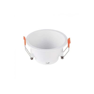 V-TAC hvid indbygningsdownlight med orange fjedre og 93mm diameter fremstillet af PC plastik.