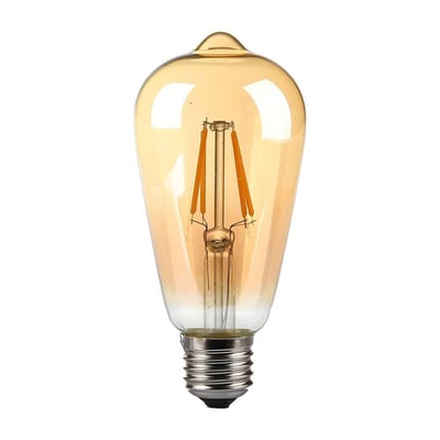 V-TAC 8W LED-pære med E27 fatning, ST64 form og ravfarvet glas med synlig kultråd.