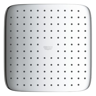 Grohe Vitalio Comfort 250 hovedbruser i krom med blank finish, der viser et kvadratisk design med mange små dyser.