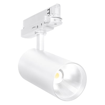 Hvid Ledvance Tracklight Spot XR HE-skinnespot med 3-faset skinneadapter, 4000 lm og 24° spredningsvinkel.