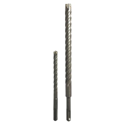 Ironside SDS-plus hammerbor på 14 mm med fire skær, vist ved siden af et kortere bor.