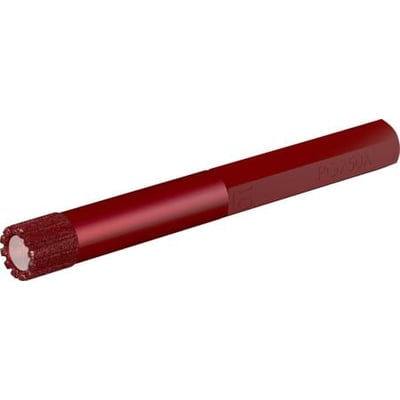 Baier PG750X 10 mm diamantflisebor med rød skaft, viser diamantbelagt spids og sekskantet endestykke.