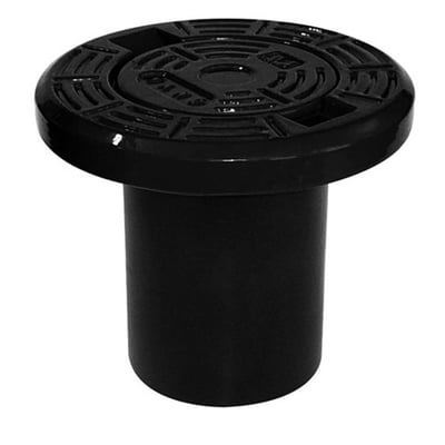 AVK rundt flydende gadedæksel, model 04/907, i sort, set skråt ovenfra med rundt dæksel og cylindrisk underdel.