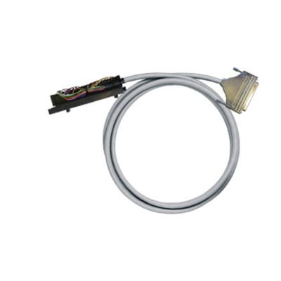 Weidmüller PLC-kabel til analoge signaler med gråt kabel i løkke og stik i hver ende, 37-polet og 1 meter.