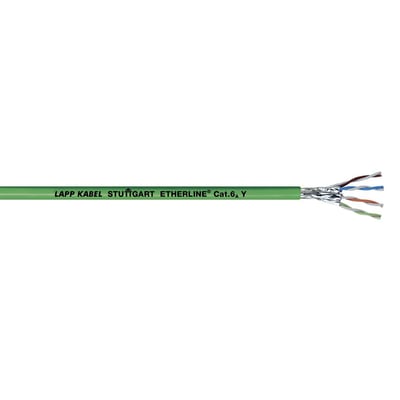 Lapp ETHERLINE® Cat.6A Y industrielt Ethernet-kabel, grønt, 500 MHz S/FTP med afskærmet PVC-kappe.