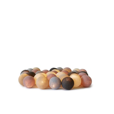 IrisLights lyskæde med 35 lys, vist på en hvid baggrund, hvor flere kugler er oplyst og fremhæver farverne.