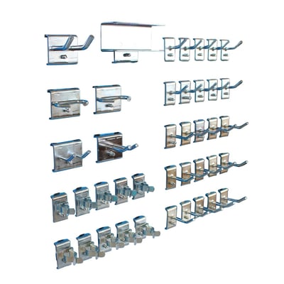 Maskinfabrikken Universal krogsæt UNI-1 med 41 dele, vist på hvid baggrund, inklusiv diverse værktøjskroge og ophæng.