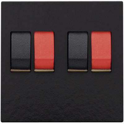Niko afdækning til dobbelt højttalerudtag i elegant piano black finish med to sorte og to røde terminaler.