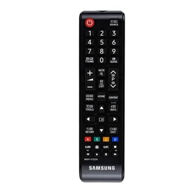 Sort Samsung VG-TM1240BH/EN fjernbetjening til TV set forfra med tal-, farve- og funktionsknapper.