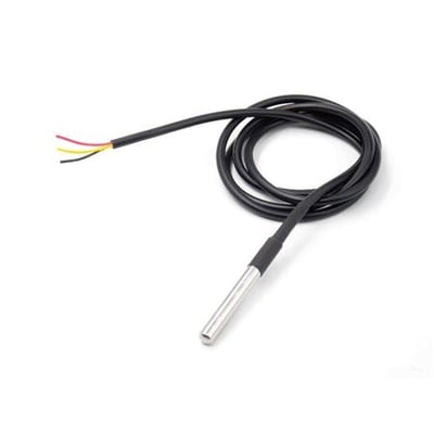 Ekstern temperatursensor ES01 med sort kabel og et rustfrit stålets hoved, ideel til kalorifere.