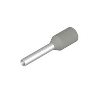 Isoleret terminalrør fra Weidmüller, H0,75/14D, med grå plastkrave og fortinnet kobberrør, set fra siden.