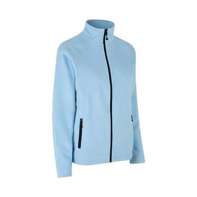 ID Identity fleece cardigan til damer i lys blå, str. 2XL, med lynlås og lommer. Blød polyester med antipilling-behandling.