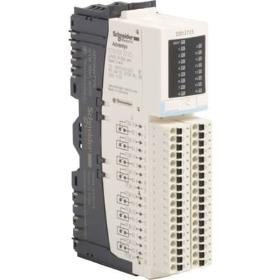 Schneider Electric Modicon STB KIT med 16 diskrete indgange, 24VDC, BASI, set fra venstre side med monteringsskinne.