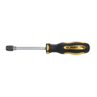 Ironside bitsskruetrækker på 210 mm med sort og gult håndtag samt 1/4-tommers bitsholder.