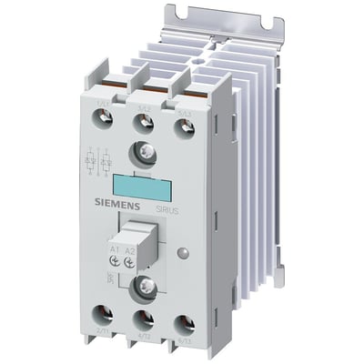 Siemens 3RF2 solid-state kontaktor, 3-faset, 10A, med integreret køleplade og skrueklemmer.
