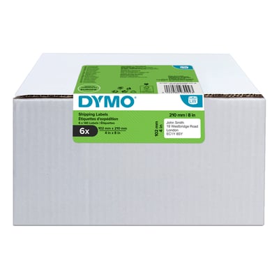 Dymo LabelWriter forsendelsesmærkater, 6 ruller med 140 hvide etiketter hver, mål 102mm x 210mm, ideel til DHL forsendelser.