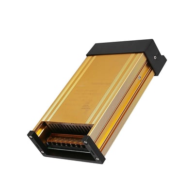 V-TAC metal LED strømforsyning 150W, 12V med synlig klemmeblok og køleribber, præsenteret på hvid baggrund.