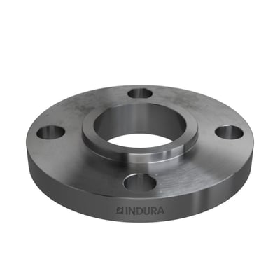 Indura 2" S.O. flange ANSI B16.5 150 lbs RF, vist med en oplyst logo 'INDURA' på den runde kant.