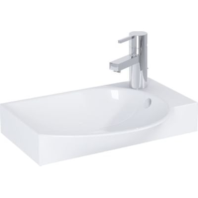 Hvid Royo IMAGE håndvask til 45 cm Compact med 370 mm dybde og 145 mm bredde, set skråt forfra.