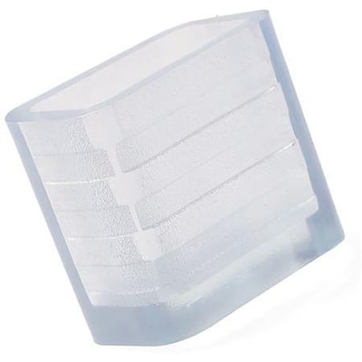 LIT230 endestykke i farveløs silikone, 14 mm bredt og 7 mm højt, med synlige riller og IP67-klassificering.