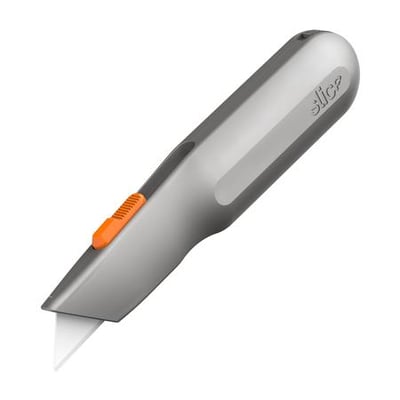 SLICE® 10490 standardkniv med ergonomisk metalgreb, orange bladskubber og et hvidt keramisk blad.