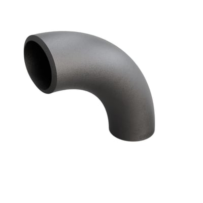 Indura 90° bøjning i gråt P235GH-TC1 stål, 48,3 x 4 mm, med tydelig angivelse af radius.