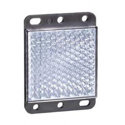 Schneider Electric reflektor til laser med dimensionerne 50x50 mm, fremstillet af reflekterende materiale med monteringshuller.