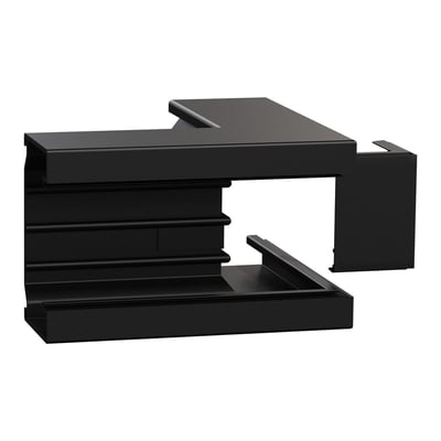 Thorsman udvendigt hjørne i sort PVC til kabelkanaler på 123x72 mm med dimensioner 200x123x200 mm.