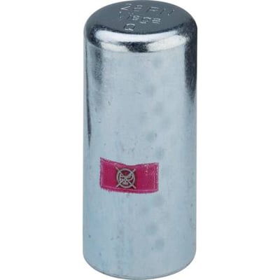 Viega Prestabo prop lang til 22mm rør i galvaniseret stål med advarselssymbol på pink mærkat.