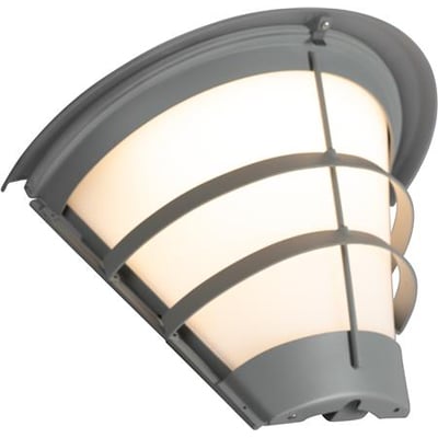 Hide-a-lite Pave Deco II vægarmatur i grå med opalt glas, vist skråt nedefra med lyset tændt.