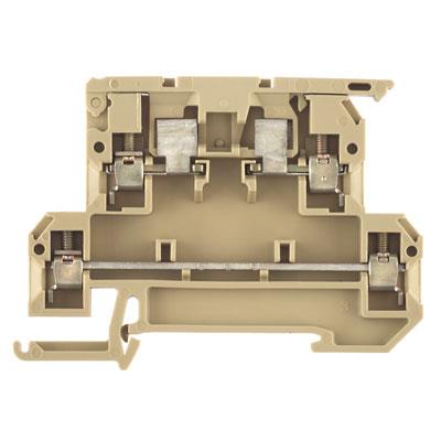 Weidmüller sikringsklemme KDKS 1/35 til 5x20 mm finsikring, set forfra med åbne metaltilslutninger.