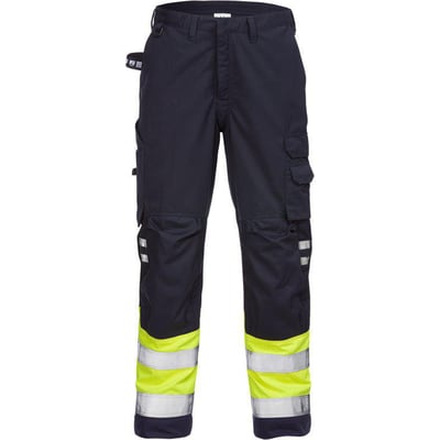 Kansas Fristads Flamestat Hi-Vis bukser kl.1 2176 i gul og marineblå, str. C58, med reflekser og lommer.