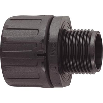 HellermannTyton PA66 forskruning med M12 gevind og 11mm kabeldiameter, sort, viser den lige ende med gevind og låsering.