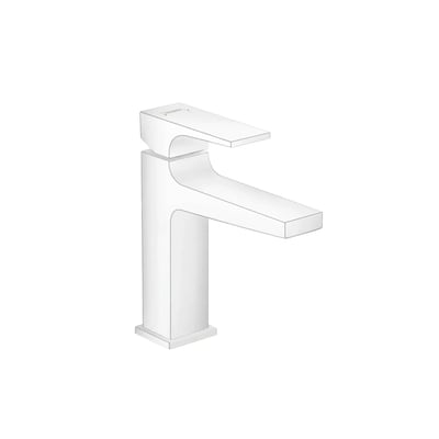 Hansgrohe Metropol 110 håndvaskarmatur i mat hvid med et enkelt greb og en lige vandudløb, præsenteret på hvid baggrund.