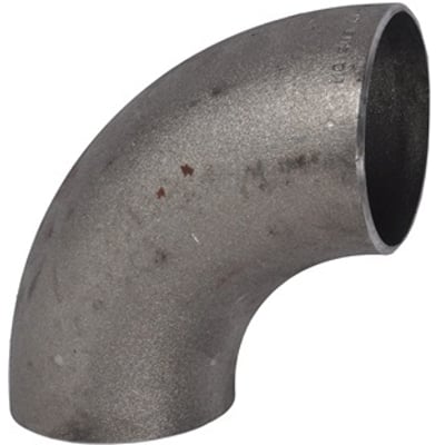 Indura svejsebøjning på 70,0 x 2,9 mm med buet 90-graders form og åbne rørender, set skråt fra siden.